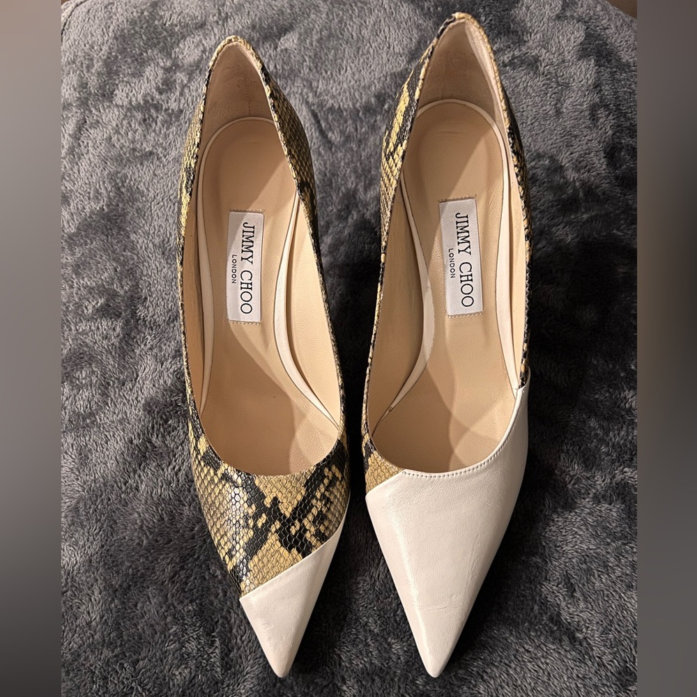 Jimmy Choo Snakeskin and White Heels